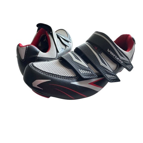 Venzo Cycling Shoes Black & Red SPD Compatible With 3-Strap Closure Size 10 - Picture 1 of 8